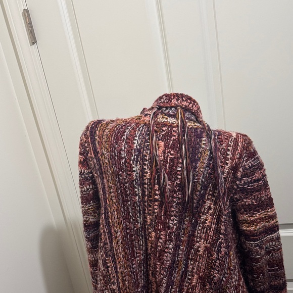 Free People Knit Alpaca & Wool  Burgundy Fringed Cardigan, Sz Medium - Picture 10 of 16